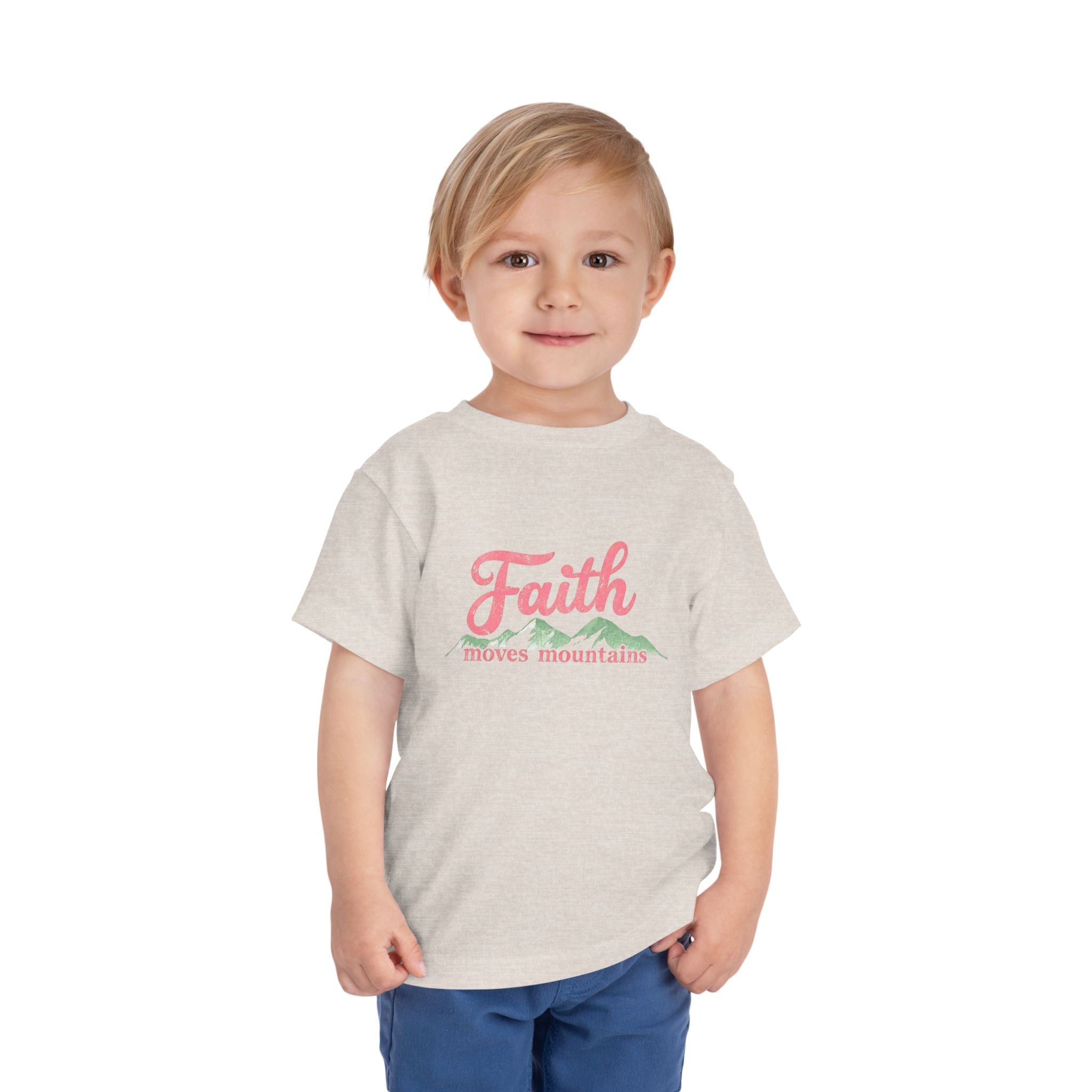 Toddler Tee - "Faith Moves Mountains" Pink Script Kids T-Shirt